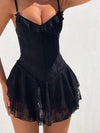 Spaghetti Strap Ruffle Lace Short Dress