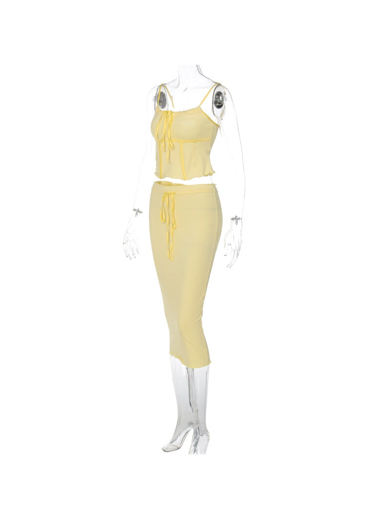 Yellow Cami Boning Top & Skirt Coord Set