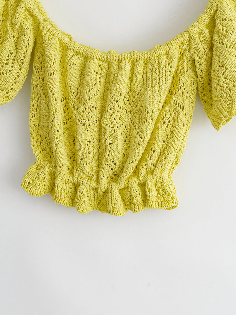 Jacquard Hollow Out off Shoulder Knitted Top