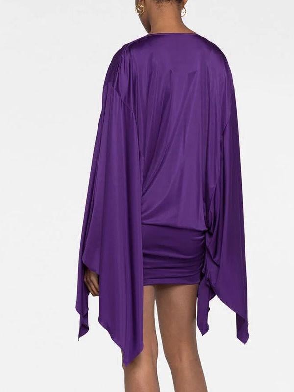 Silk Swing Collar Sleeve Sheath Dress