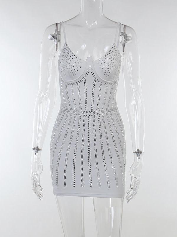 Spaghetti Strap Rhinestone Sheath Bodycon Short Dress