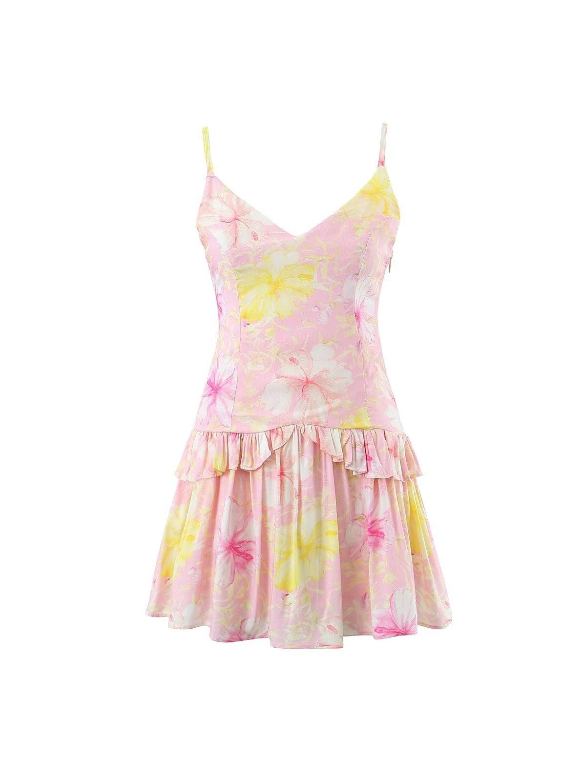 Draped Collar Pleated Beach Cami Dress