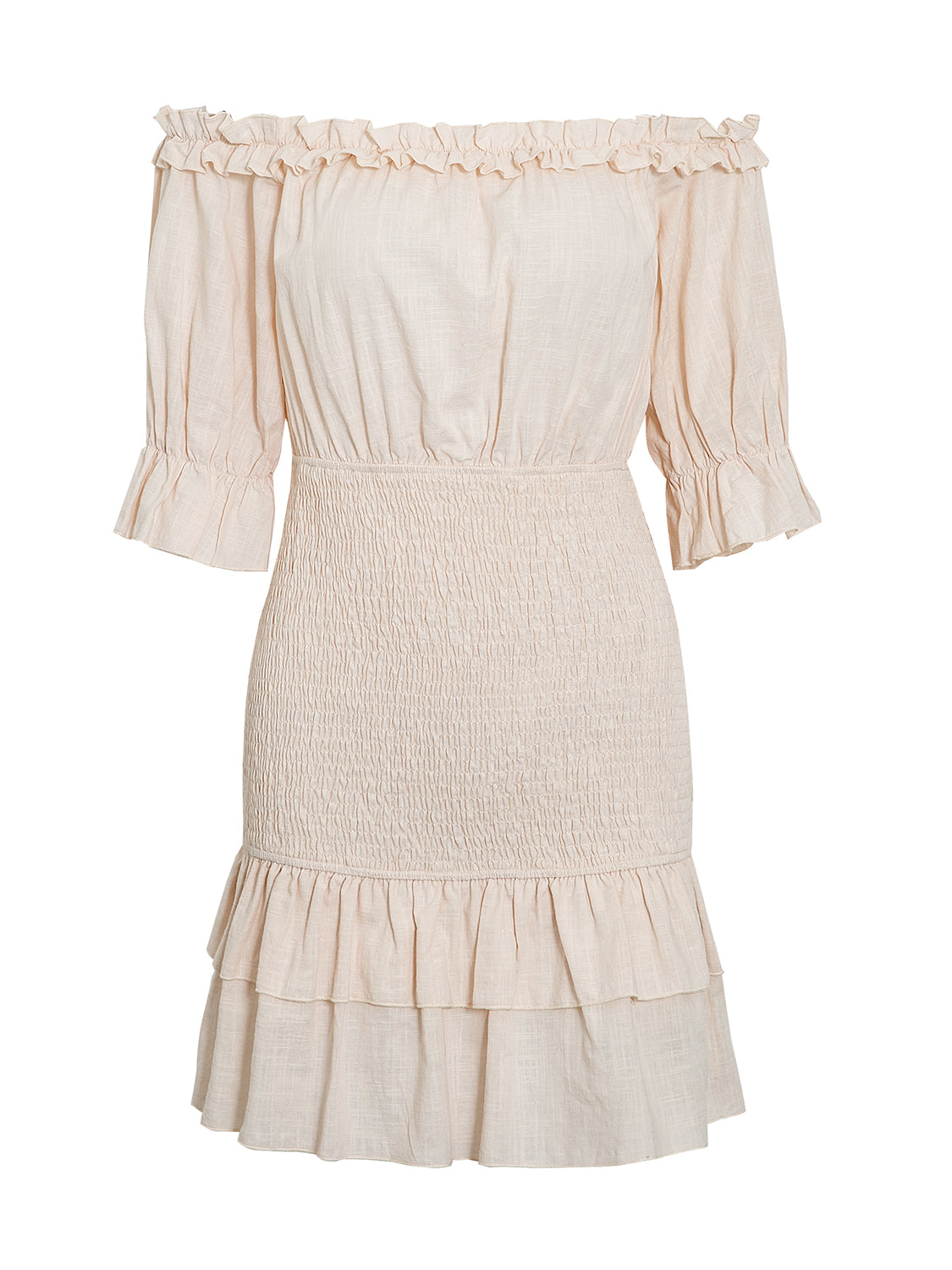 Off Shoulder Smocked Cotton Dress