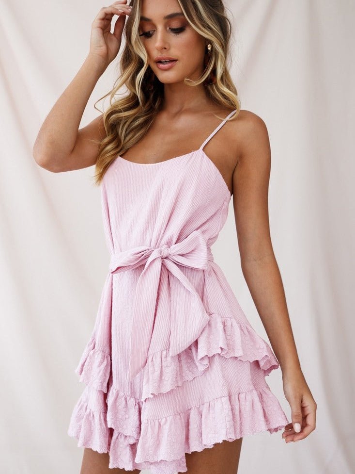 Spaghetti Strap Ruffle A Line Skater Dress