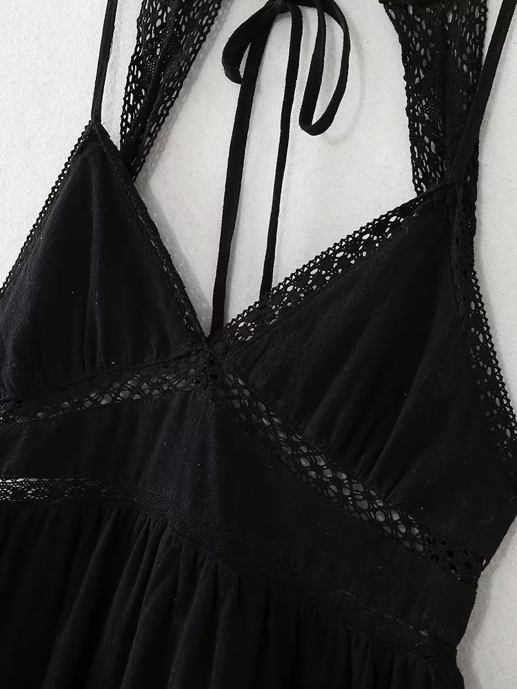 V Neck Embroidered Lace A Line Dress