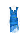 Tie & Dye V Neck Backless Frill Dress