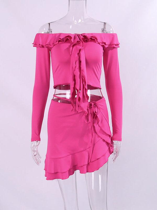 Ruffles Off-Shoulder Top & Skirt Coord Set