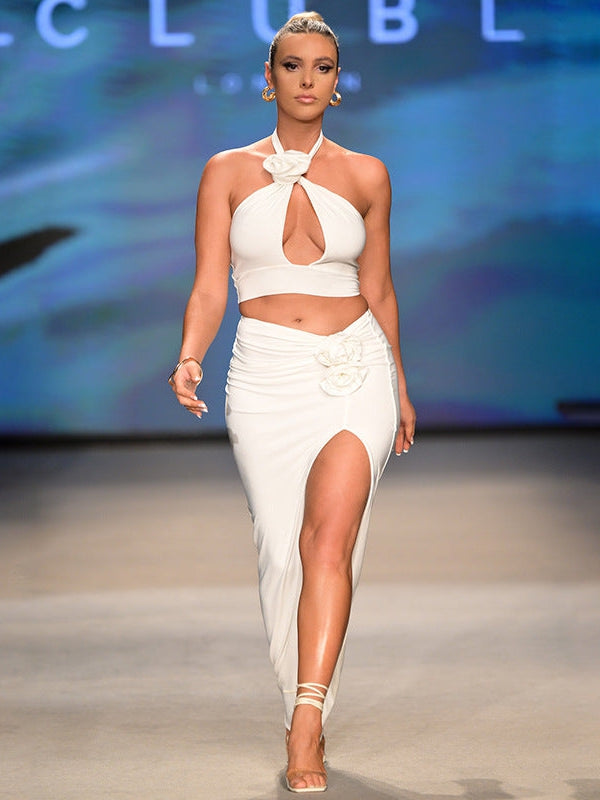 Halterneck Applique Flower Skirt & Top Coord Set