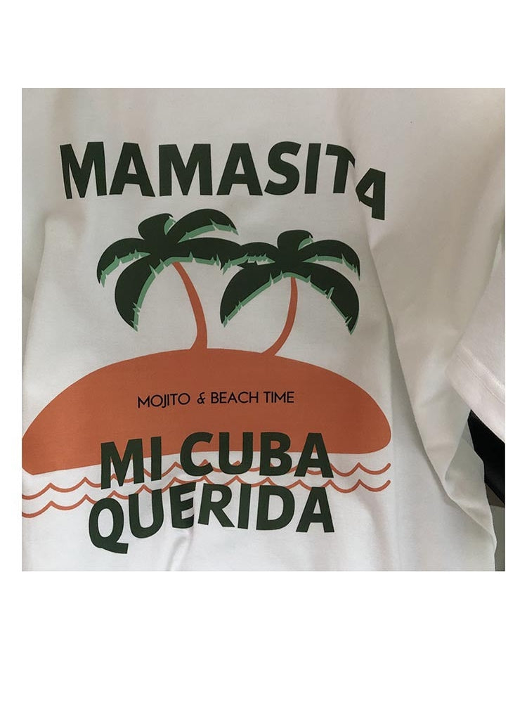 Coconut Print Shoulder Short Sleeved T-Shirt