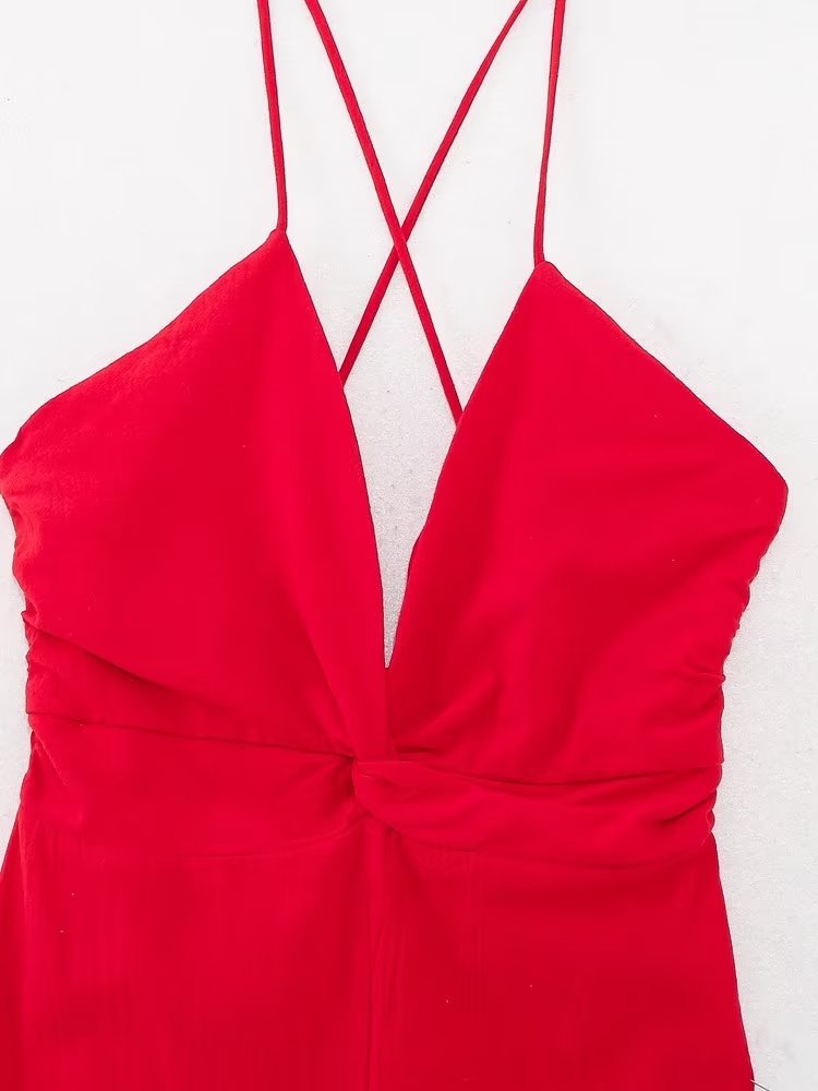 Back Honeycomb Camisole Cross Bow Tie Dress