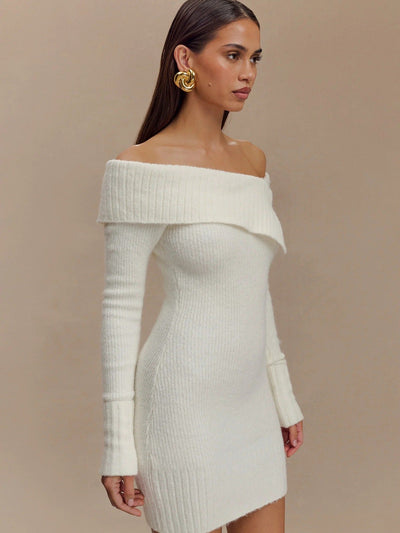 Off Shoulder Knitted Short Bodycon Dress