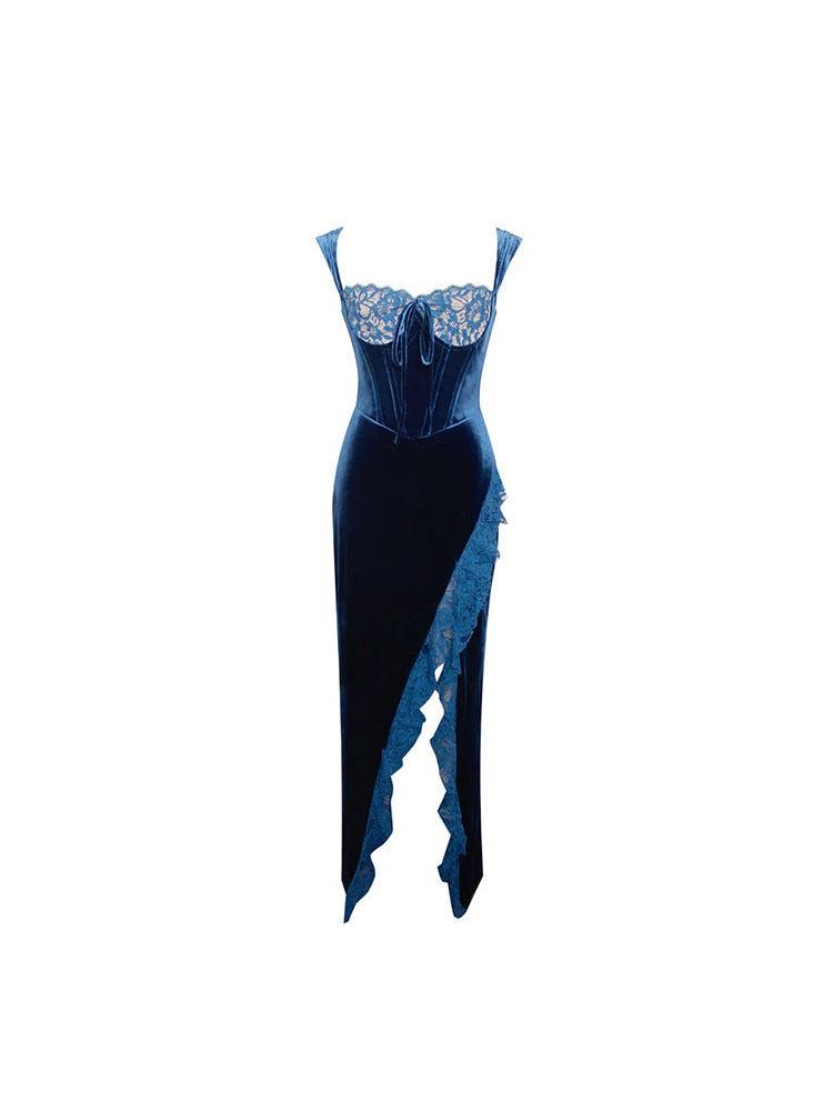 Velvet Lace Corset Lace Split Maxi Dress