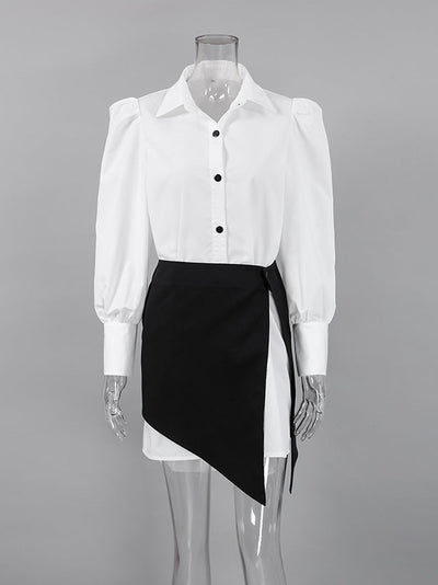 White Shirt & Irregular Asymmetric Skirt Set