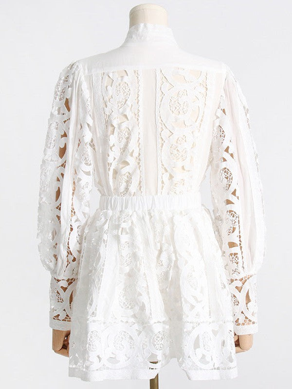 French Crochet Shirt Top & Shorts Coord Set