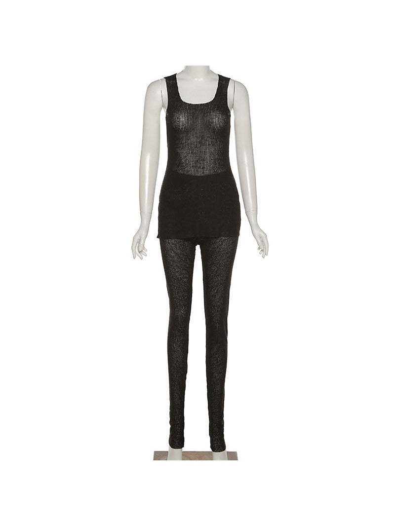 See Through Sleeveless Top & Pants Coord Set