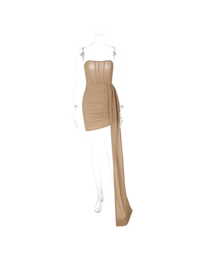 Ruched Boning Tube Bandeau Short Shimmer Dress