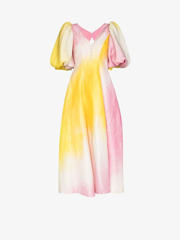 V Neck Lantern Sleeve Dress