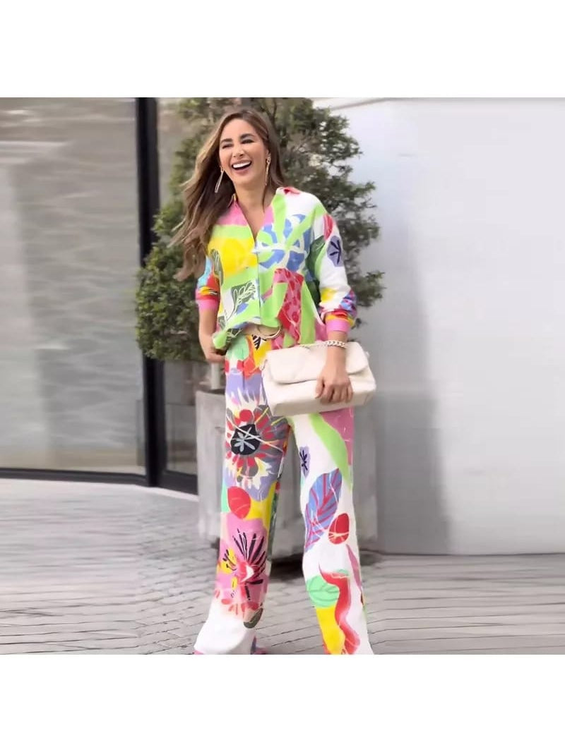 Printed Top & Pants Coord Set