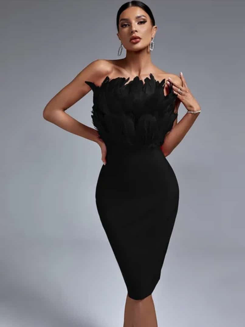 Feather Tube Bodycon Bandage Dress