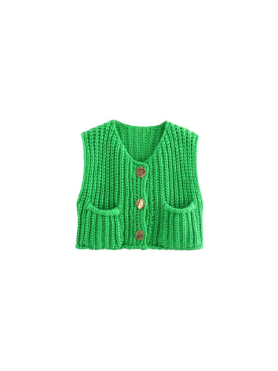 Knitted Button-up Vest Sweater Waist Coat