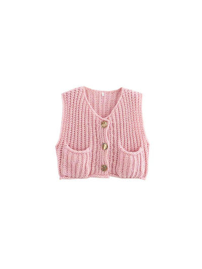 Knitted Button-up Vest Sweater Waist Coat