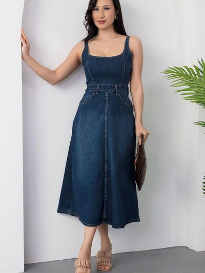 Spaghetti Strap Denim Midi Dress