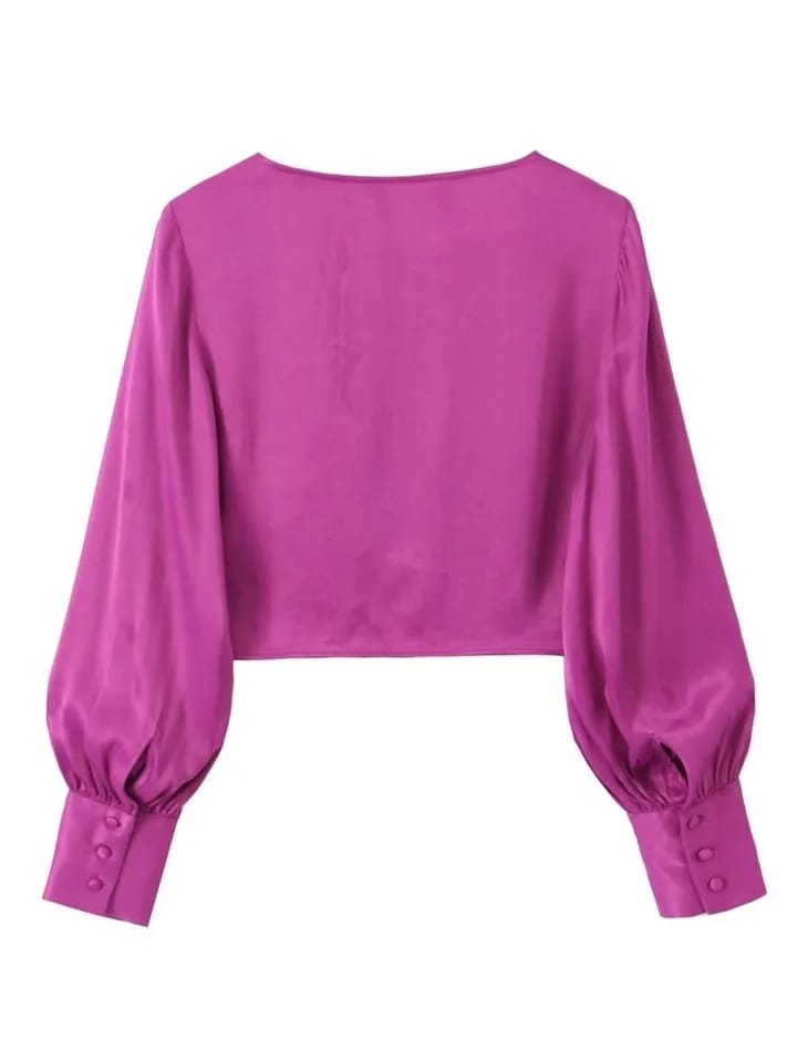 Pink Satin V Neck Top