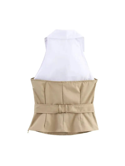 Two‑Tone Corset Shirt Top With Belt