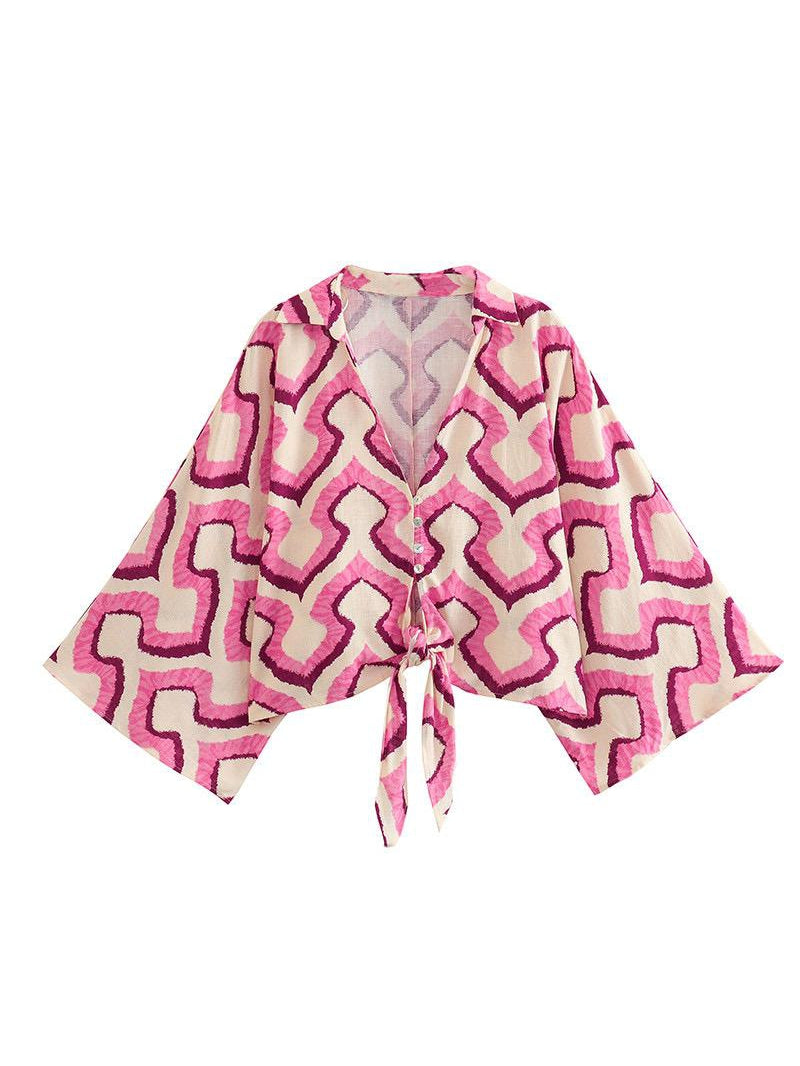 Printed Bow Shirt Top