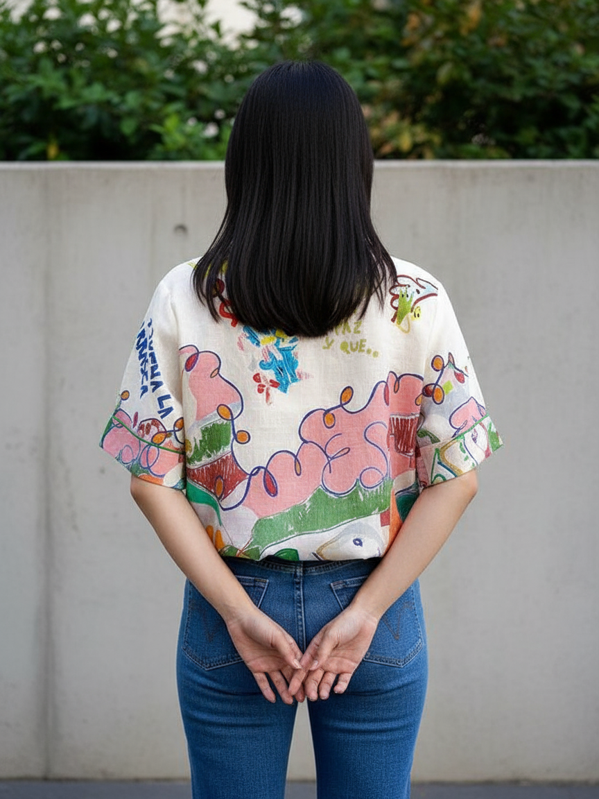 Letter Graphic Print Linen Shirt