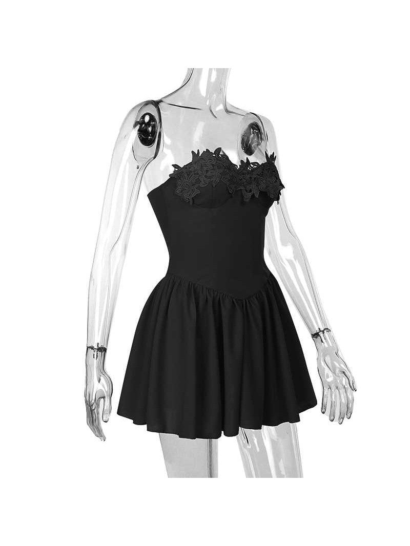 Flower Embroidered Tube Short Dress