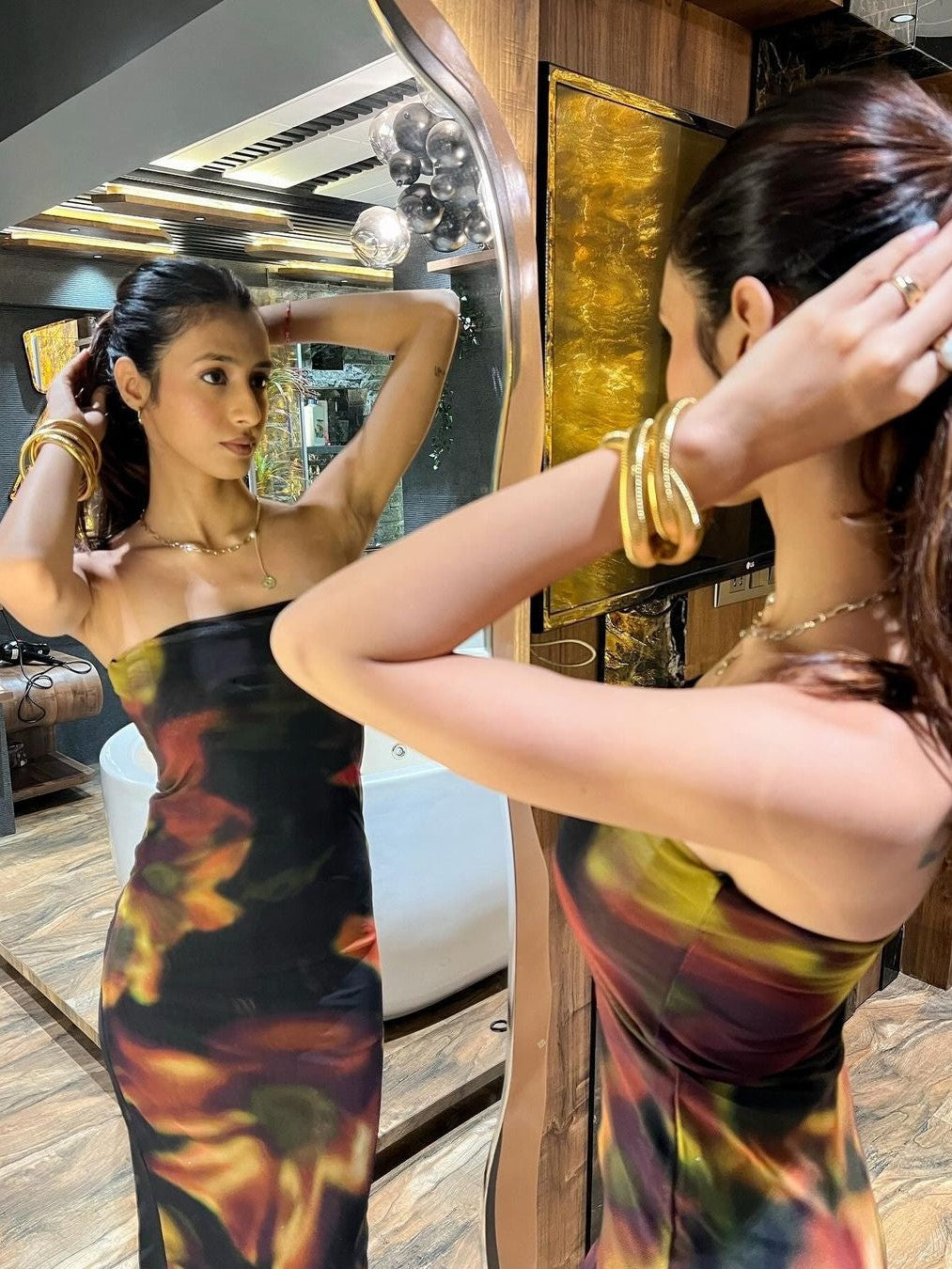 New Strapless Tie & Dye Print Tube Tulle Dress