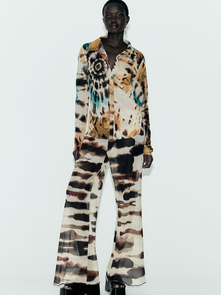 High Waist Sheer Mesh Trouser & Shirt Coord Set