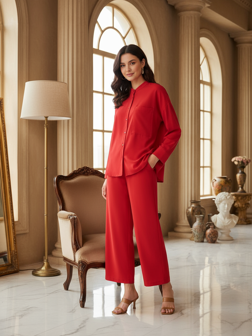 Loose Fit Shirt & Wide Leg Pant Coord Set