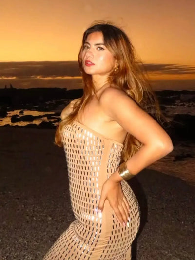 Rhinestone Tube Mirror Maxi Dress