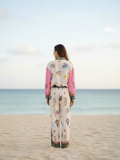 Summer Animal Eye Print Shirt & Pants Coord Set