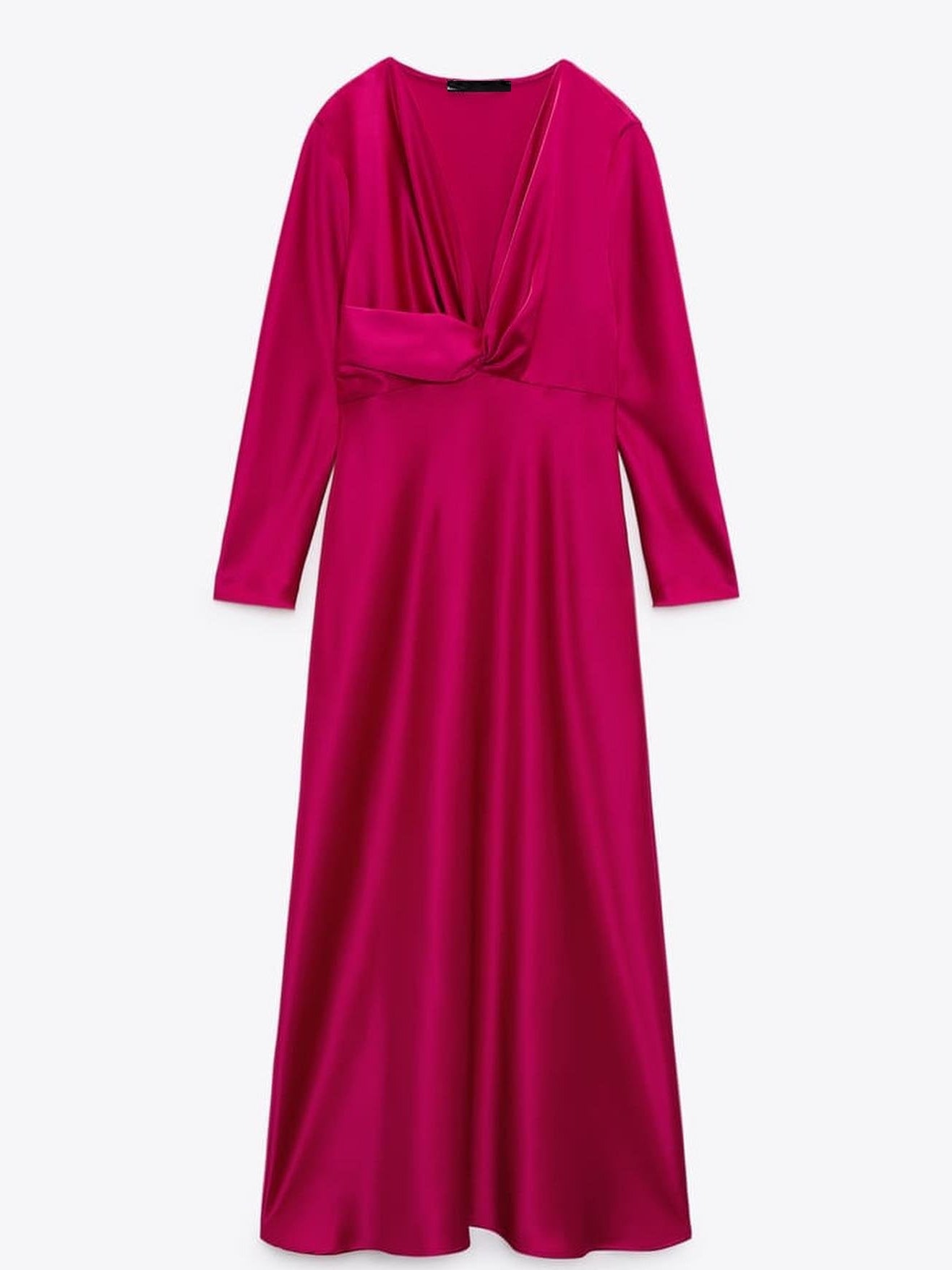 V Neck Silk Forged Texture Bow Tie Elastic Sleeve Dress