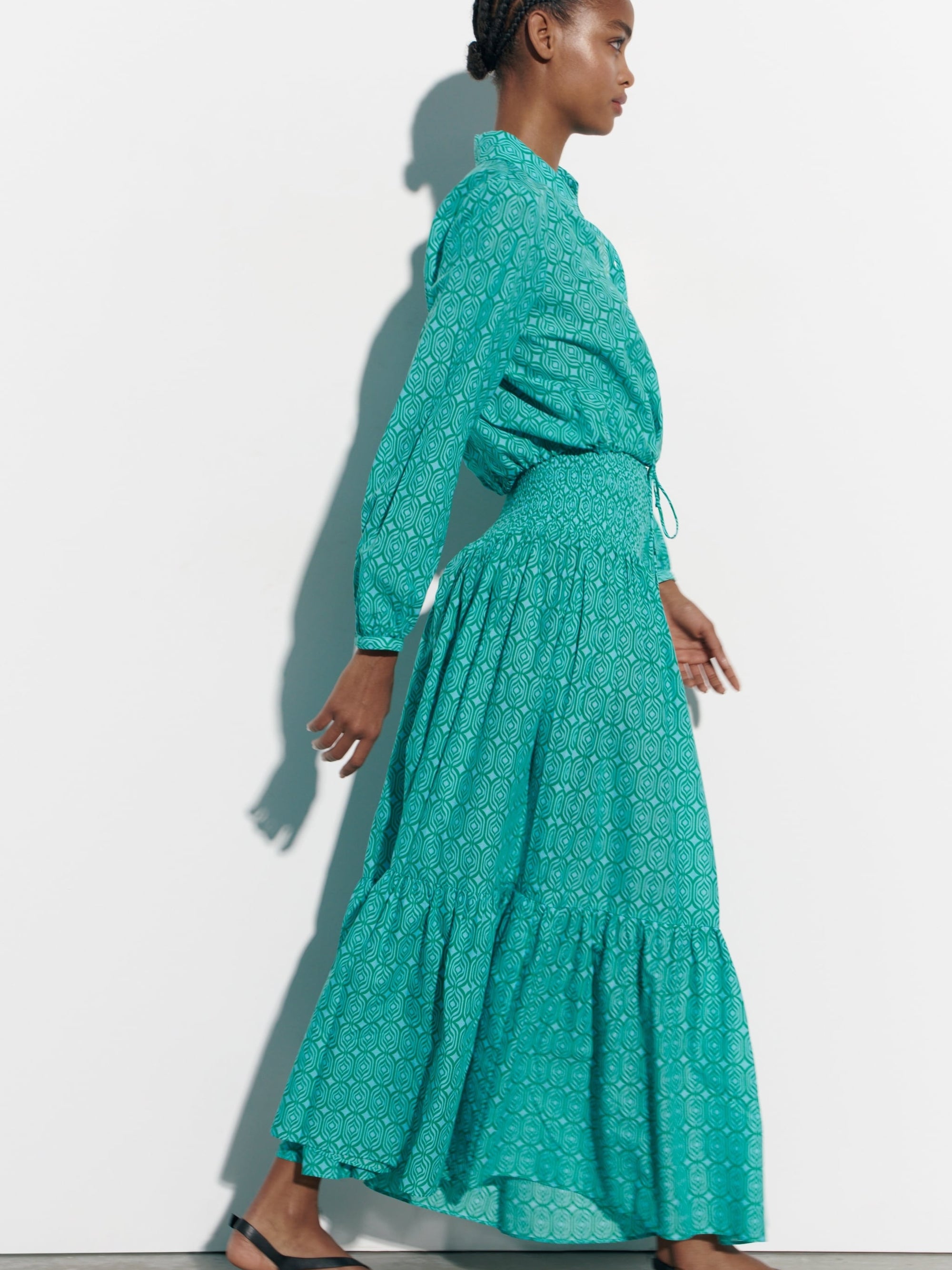 Printed Shirt Top & Elastic Waist Skirt Coord Set