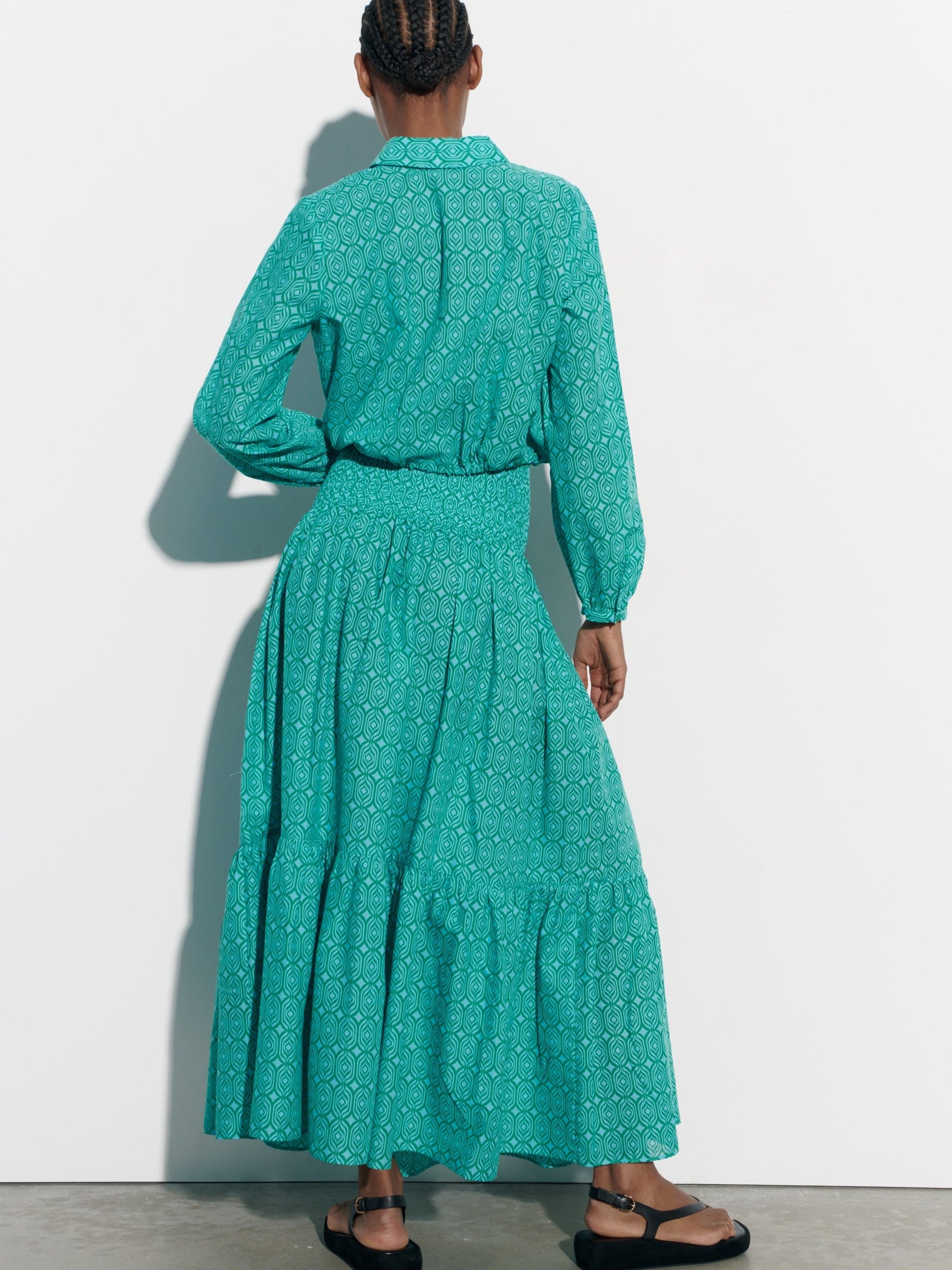 Printed Shirt Top & Elastic Waist Skirt Coord Set