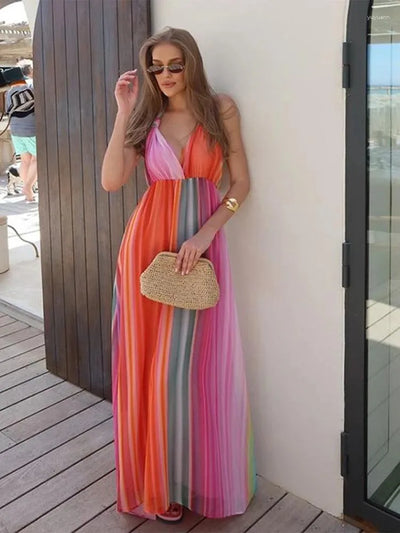 Tie Dye Halterneck Backless Maxi Dress