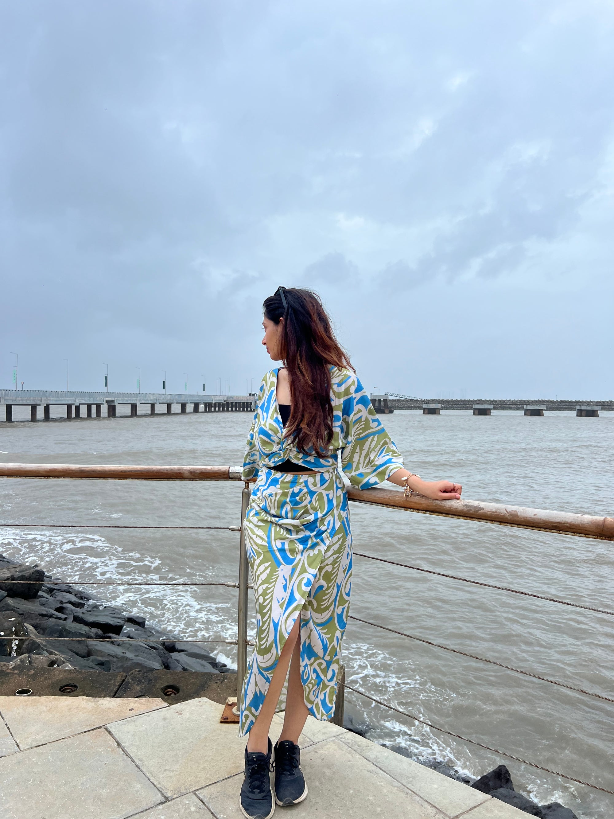 Floral Print Twisted Crop Top & Skirt Coord Set