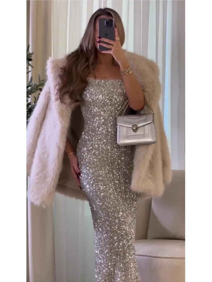 Spaghetti Strap Sequins Midi Dress