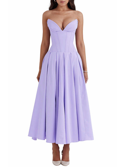 Tube Corset Pleated Flare Midi Dress