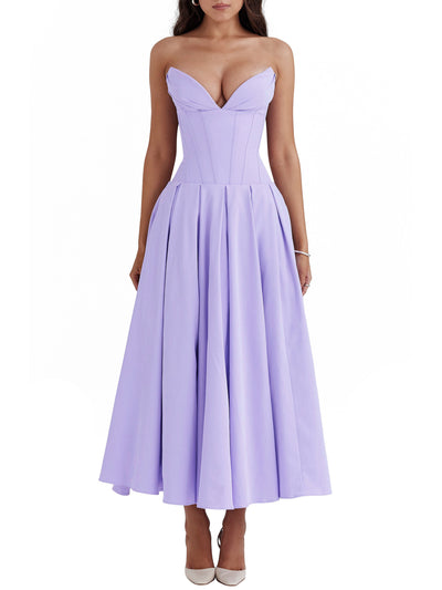 Tube Corset Pleated Flare Midi Dress