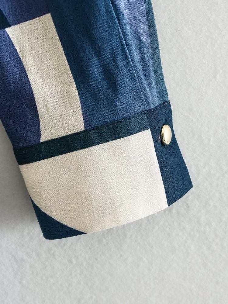 Colorblock Printed Dress with Pockets & belt