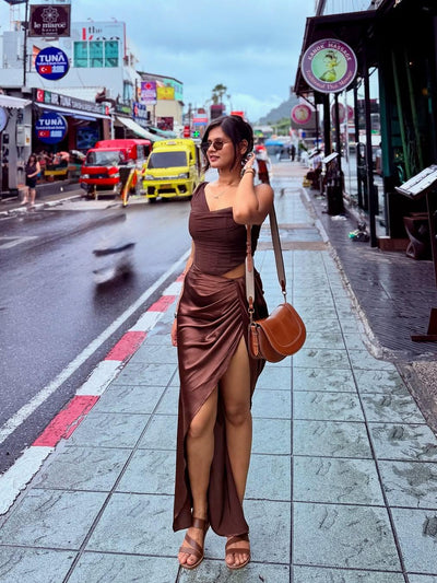 Tied Back Corset Top & Slit Skirt Coord Set