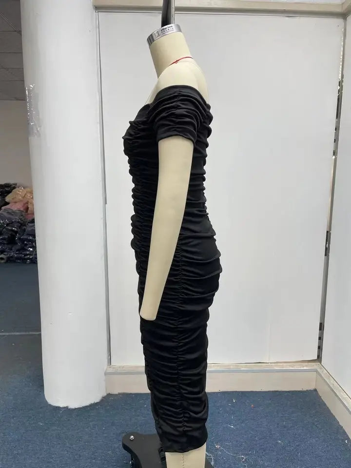 Ruched Mesh Sheath Midi Dress