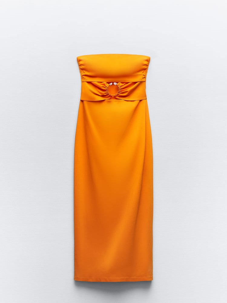 Orange Tube Hollow Out Tube Dress