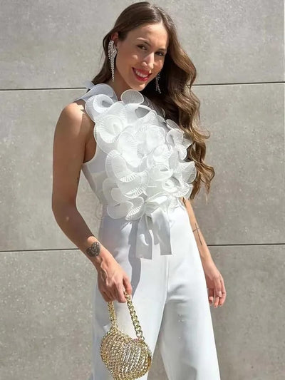 Ruffle Sleeveless Jumpsuit with Belt