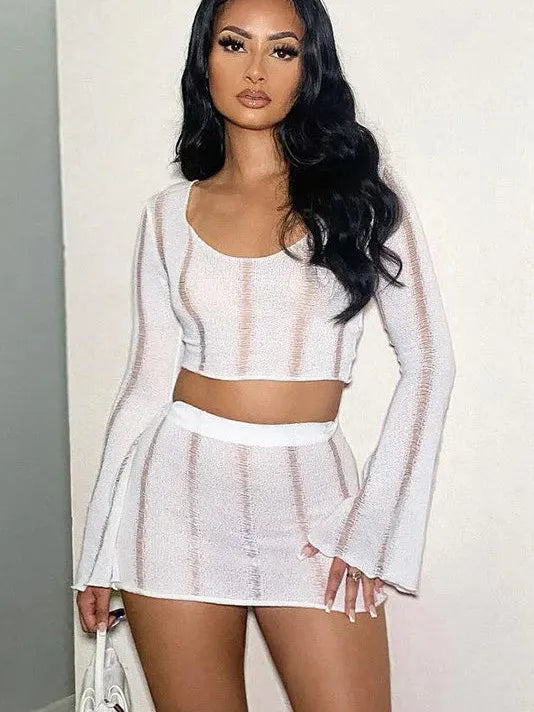 White Crop Top & Mini Skirt Coord Set